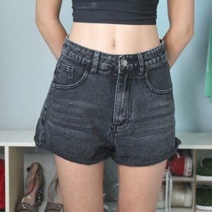 Black denim shorts